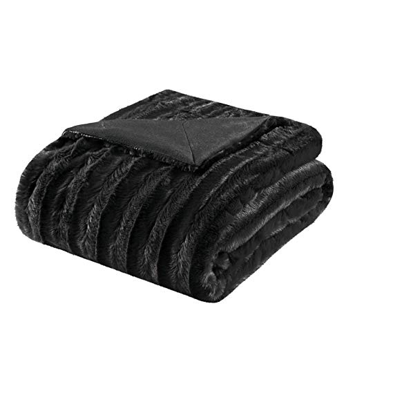 Madison Park Duke Luxury Long Fur Throw Black 5060    Premium Soft Cozy Brushed Long Fur For Bed, Coach or Sofa