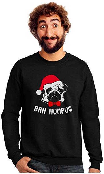 Tstars Bah Humpug Men's Sweatshirt with Santa Hat Xmas Prop