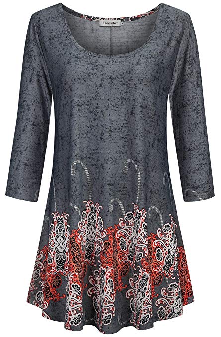 Tencole 3/4 Sleeve Shirts for Women Dressy Tunic Tops Casual Wear with Floral