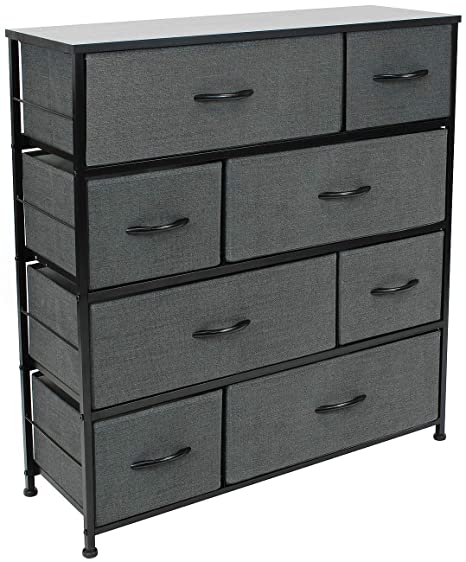 Sorbus Dresser with 8 Drawers - Furniture Storage Chest Tower Unit for Bedroom, Hallway, Closet, Office Organization - Steel Frame, Wood Top, Easy Pull Fabric Bins (8 Drawers, Black)