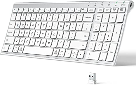 iClever Wireless Keyboard with Number Pad,Rechargeable Keyboard, Full-Size Stainless Steel Ultra Slim Keyboard, 2.4G Stable Connection Wireless Keyboard for Tablet, PC, Laptop, Silver/White