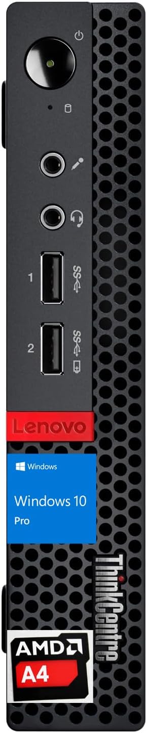 Lenovo ThinkCentre Business Mini Desktop, AMD-Dual Core Processor, 16GB RAM, 1TB SSD, Display Ports, RJ45, Wired Mouse, Wi-Fi, Windows 10 Pro, Black