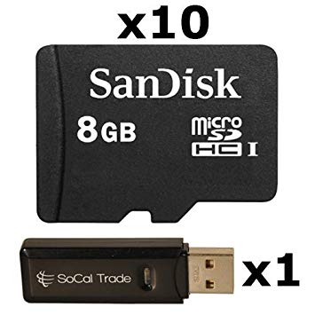 10 PACK - SanDisk 8GB MicroSD HC Memory Card SDSDQAB-008G (Bulk Packaging) LOT OF 10 with USB 2.0 MicoSD & SD Memory Card Reader