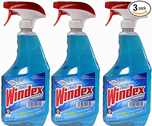 Windex Powerized Glass Cleaner with Ammonia-d, 32 Oz. Trigger Spray Bottle (Pack of 3)