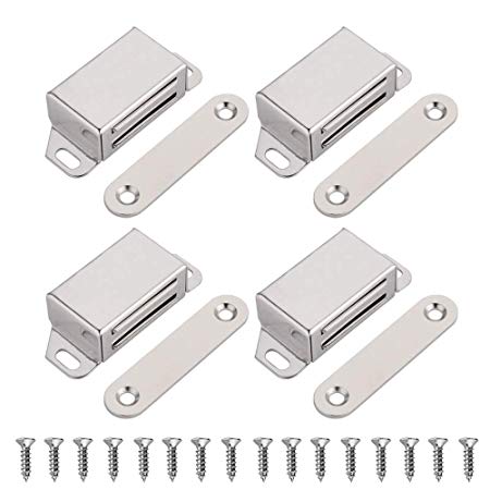 JQK Magnetic Cabinet Door Catch, Stainless Steel Closet Catches with Strong Magnetic, 1.2mm Thickness Furniture Latch 20 lbs (Pack of 4), CC101-P4