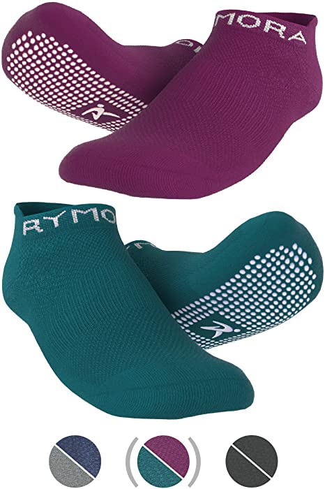 Non Slip Grip Socks for Women and Men (2 Pairs) - Perfect for Hospital, Yoga, Trampoline, Barre & Home