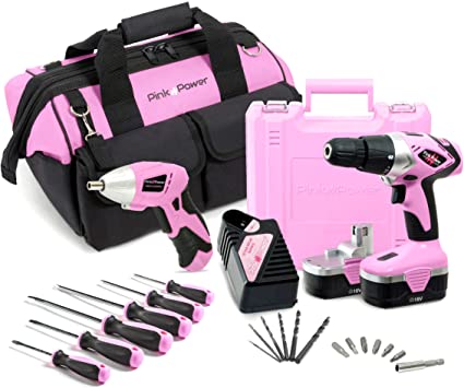 Pink Power 18V Cordless Drill Driver & Electric Screwdriver Combo Kit with Tool Bag