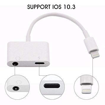 (Updated Version) Charm sonic iPhone 7 Lightning to 3.5mm Headphone Adapter,Charge Adapter, Earphone Adapter 2 in 1 with Lightning Charging Port for iPhone 7, iPhone 7 Plus SUPPORT iOS 10.3