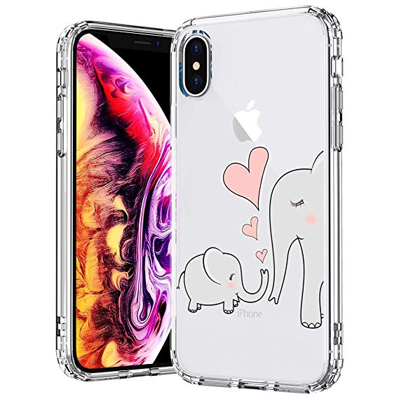 MOSNOVO Case for iPhone Xs/iPhone X, Cute Elephant Pattern Clear Design Printed Transparent Plastic Back Case with TPU Bumper Protective Case Cover for iPhone X/iPhone Xs