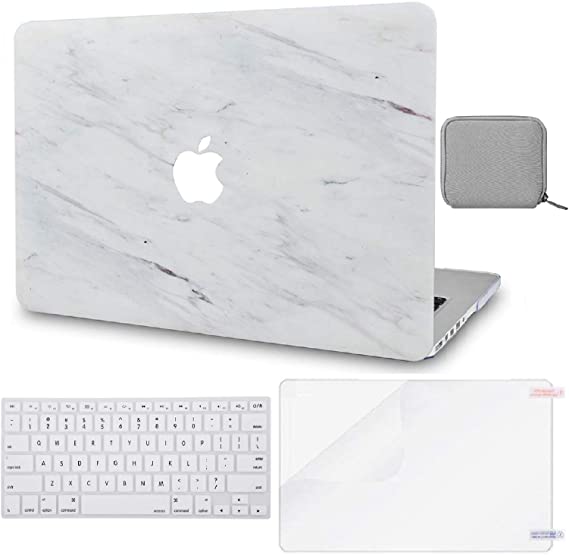 LuvCase 4in1 Laptop Case for MacBook Pro 13"(2020) with Touch Bar A2251/A2289 Hard Shell Cover, Pouch, Keyboard Cover & Screen Protector (Silk White Marble)