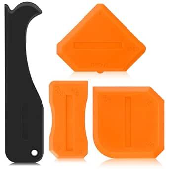 4 Pieces Silicone Caulking Tool Set Sealant Finishing Tool Grout Scraper Caulking Removal Tool for Kitchen Bathroom Floor Sink Joint Sealant Sealing,Reuse and Replace (Orange)