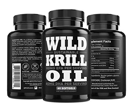 Wild Krill Oil (Antarctic) - Double Strength, 60 Softgels - 1000mg of Antarctic Krill Oil with Omega-3s EPA, DHA, Essential Phospholipids and Astaxanthin - Heavy Metal Tested!