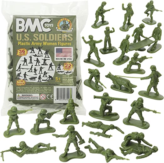 BMC Plastic Army Women - 36pc OD Green Female Soldier Figures - Made in USA