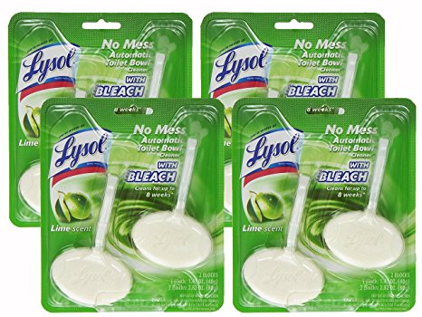 Lysol No Mess Automatic Toilet Bowl Cleaner with Bleach, Lime Scent, 2 Count (Pack of 4)