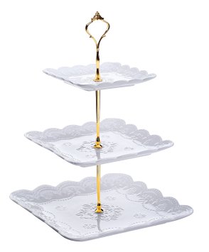 Dowan 3-Tier Square Porcelain Cake Stand/Tea Party Serving Platter,White