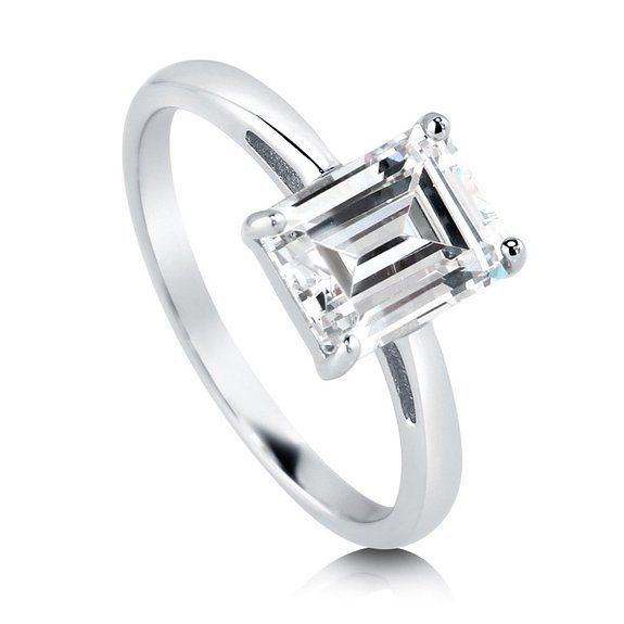 BERRICLE Sterling Silver 2.17 ct.tw Emerald Cut Cubic Zirconia CZ Solitaire Engagement Wedding Ring