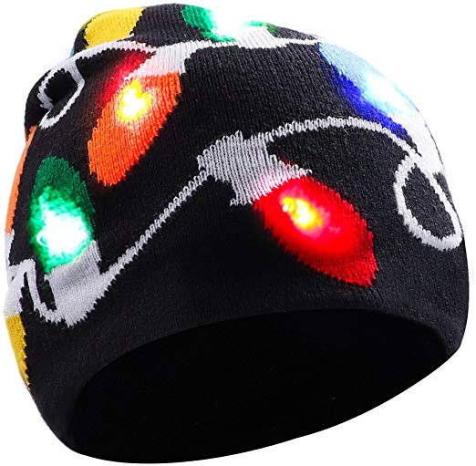 M AOMEIQI Unisex Warm Skull Cap LED Light Up Beanie 3 Modes Flashing String Lights Knit Hats for Christmas