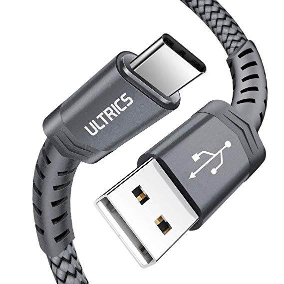 ULTRICS Type C Cable 2M, Fast Charge USB 3.1 Nylon Braided Charging Lead, High Speed Data Sync Cord Compatible with Samsung Galaxy S10E/ S10/ S9 Plus, Note 9/8, Sony Xperia, LG, Google Pixel – Grey