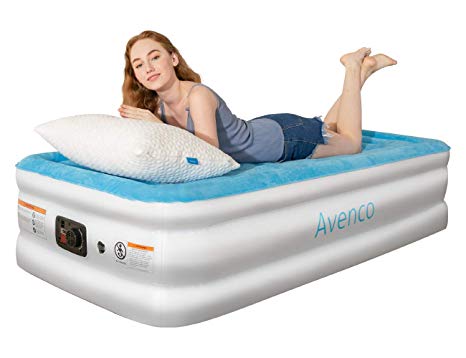 Avenco Twin Air Mattress with Car/Home-Powered Built-in Pump Elevated Raised Airbed with Quilt Top, Inflated Height 18inch (Upgraded Version), 1-Year Guarantee, for Guest and Camp, Blue