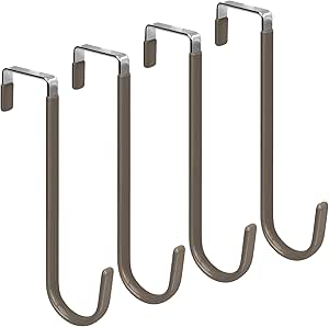 FYY Over The Door Hooks, 4 Pack Upgraded Long Door Hangers Hooks with Rubber Prevent Scratches Heavy Duty Organizer Hooks for Hanging Clothes, Towels, Hats, Coats, Bags Brown