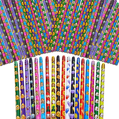 Kicko Emoticon Pencil Assortment - 144PK - 7.5 inch - Assorted Colorful Pencils for Kids, Exciting School Supplies, Awards and Incentives, Trendy Emoji Favors, Rewards