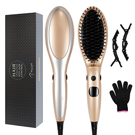 BESTOPE Hair Straightener Brush Ceramic Heating Hair Straightening Brush with Heat Assistant Glove, Auto Lock Temperature and Hairpin for Sily Frizz-free and Static Free(230℃/450℉)