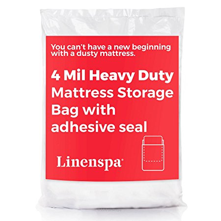 LINENSPA Heavyweight 4 mil Mattress Bag with Adhesive Closure Strip - Moving and Storage Plastic Cover - Full / Queen