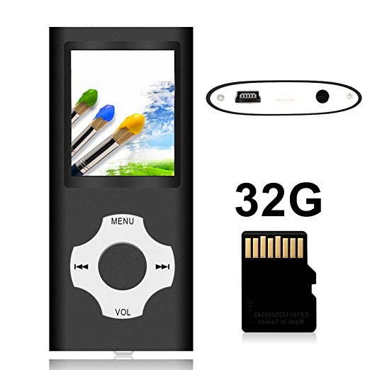 Tomameri Portable MP4 / MP3 Player with 32 GB Micro SD Card, Music Player with Rhombic Button, E-Book Reader, Mini USB Port, Photo Viewer, Voice Recorder,Including Earphones and USB Charger-32GB,Black