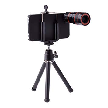 Neewer Telescope 8X Zoom Telephoto Long Focal Camera Lens Tripod for iPhone 4 4S, Includes Universal Holder, Mini Tripod, Cleaning cloth and Case (Black)