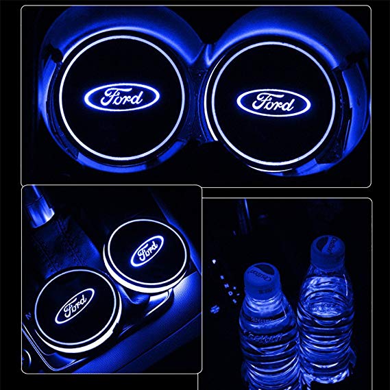 monochef Auto sport 2PCS LED Cup Holder Mat Pad Coaster with USB Rechargeable Interior Decoration Light (ford)