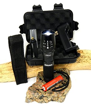 ShadowHawk X800 Tactical Flashlight with 18650 Battery, Wall Charger, AAA Adapter and Black Case
