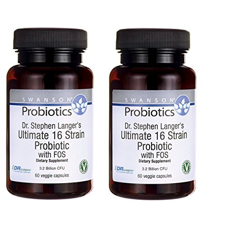 Swanson Probiotic with Prebiotic FOS, Dr. Stephen Langer's Formula, Digestive Support 16-Strain Supplement, 3.2 billion CFU 60 Capsules (2 pack)