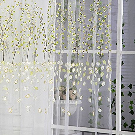 Norbi Fresh Floral Print Tulle Voile Door Window Rom Curtain Drape Panel Sheer Scarf Valances (Green)