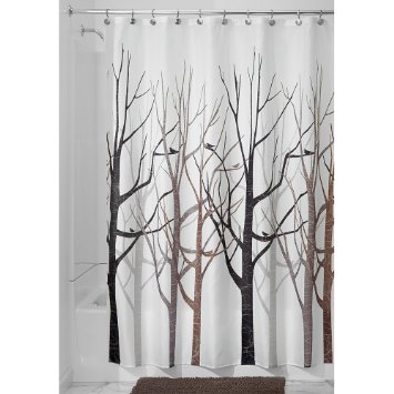 InterDesign Forest Fabric Shower Curtain, 72 x 72, Black/Gray