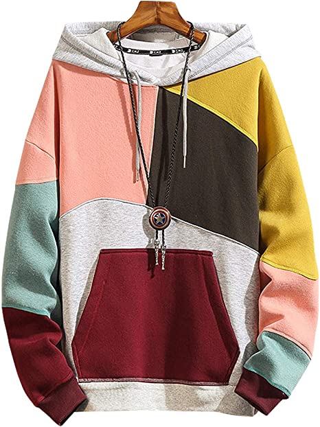 XIAOYAO Men‘s Hoodie Techwear Hip Hop Top Blouse Tracksuits Patchwork Long Sleeve Pullover Hooded Autumn Winter