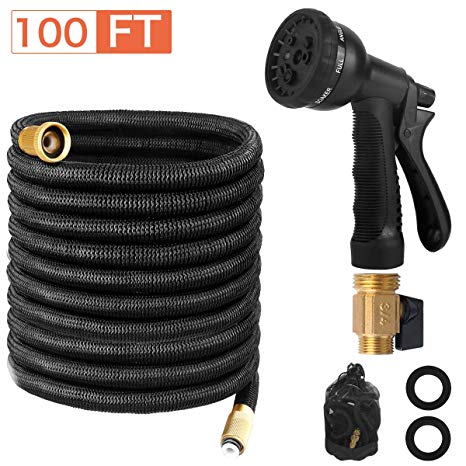 Page Hodge Expandable Garden Hose, 100 FT Flexible Water Hose, Triple Layered Latex Core & 8 Patterns Spray Nozzle for Home & Heavy Duty Commercial Use (100 FT, Black) (100 FT)
