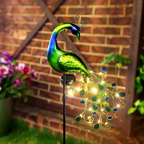 Solar Garden Lights Metal Decorative Garden Stakes Waterproof Peacock Solar Stake Light for Outdoor Patio Yard Pathway