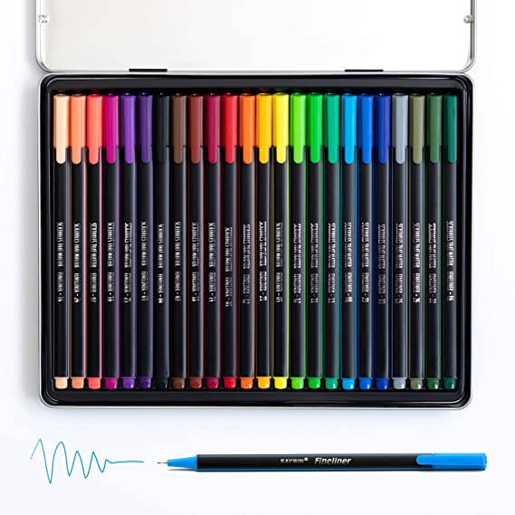 Fineliner Pens for Journaling No Bleed by Scribbles That Matter - 24 Coloured Pens -For Bullet Journaling, Note Taking, Writing, Drawing, Sketching and as Bullet Journal Accessories