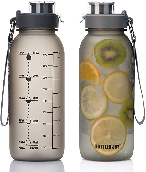 BOTTLED JOY 32oz Water Bottle, BPA Free Water Bottle with Motivational Time Marker Reminder Leak-Proof 1L Drinking Bottle Tritan Sports Bottle for Camping Workouts Gym and Outdoor Activity