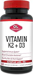 Olympian Labs Vitamin K2   D3, 60 Servings, Supports Immune System, Bone and Heart Support, 60 Vegan Capsules