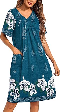 Ekouaer Womens House Dress Floral Print Moo Moos Nightgowns Moomoo Dresses Mumus with Pockets