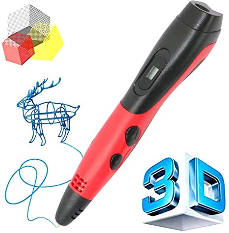 Manve 3D Printing Pen for 3D Modeling Doodling - Prototyping Design and Art Making DIY Kids Adults, Compatible PLA ABS Filament, Bright LED Display (3D Pen - Red)