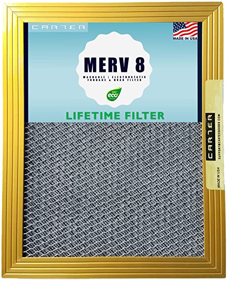 20x20x1 CARTER | MERV 8 | Lifetime HVAC & Furnace Air Filter | Washable Electrostatic | High Dust Holding Capacity | Never buy another filter