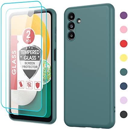 Galaxy A13 5G Case, Samsung A13 case with 2 Pack Tempered Glass Screen Protector for Women Men, LeYi Liquid Silicone Slim Silky-Soft Protective Case for Samsung Galaxy A13, Green