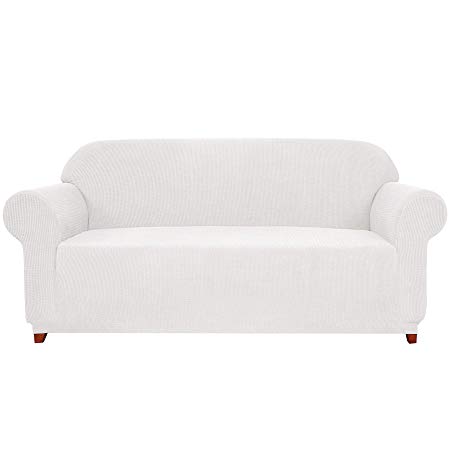 Subrtex 1-Piece juacquard high Stretch Couch slipcover, Furniture Protector for Sofa, Spandex Washable 3 Seater Cushion Cover Coat (Sofa, Off-White)