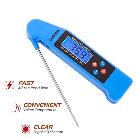 Cooking Thermometer,PATEA Instant Read Digital Food Cooking Thermometer with Long Collapsible Probe,Backlight and Talking functions for Kitchen,Grill,Steak, Candy,Milk,Water,BBQ MeatNThermometer(blue)