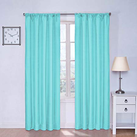 ECLIPSE Kendall Thermal Insulated Single Panel Rod Pocket Darkening Curtains for Living Room, 42" x 95", Pool