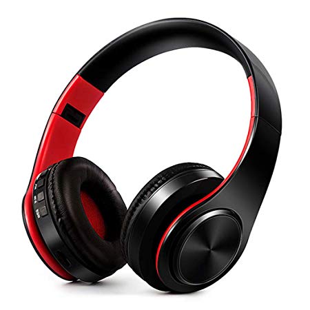 Onbio Bluetooth Headphones Over Ear, HiFi Stereo Wireless Headset, Foldable, Noise Cancelling Wireless Headphones (Red & Black)