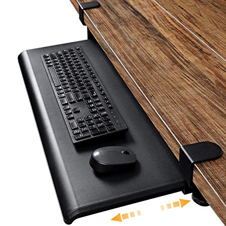 HUANUO Keyboard Tray Under Desk with C Clamp-Large Size, Super Steady Slide Keyboard Stand, Save Space on Desk, No Screw into Desk, Great for Home or Office (27.5 x 12.25inch)(Black)