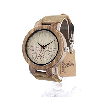 BOBO BIRD C19 Unisex Wood Watches with Brown Leather Bands Dia 45mm